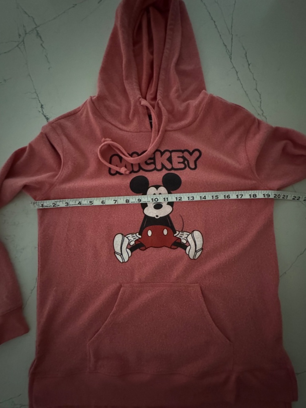 DISNEY Mickey Mouse Pullover Hooded Flannel Sweatshirt Y2K Pink Vintage Size MED - Picture 4 of 6